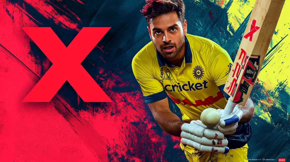A cricket player in a yellow jersey is featured next to the 'cricket X' logo, highlighting the modern, fast, and exciting way to bet on cricket with the ROYALMANILA app.
